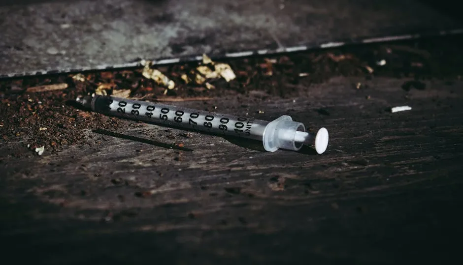 Syringe On Wooden Floor