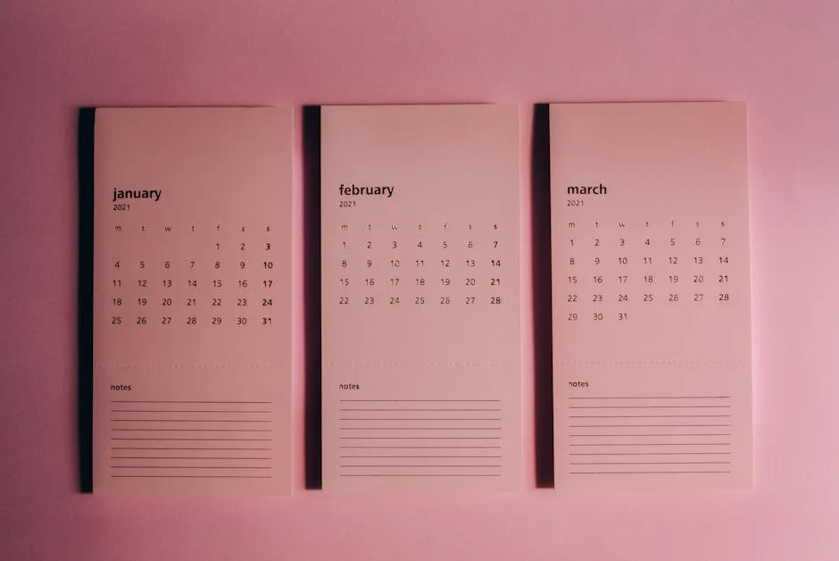 Set of monthly calendars with weekly dates