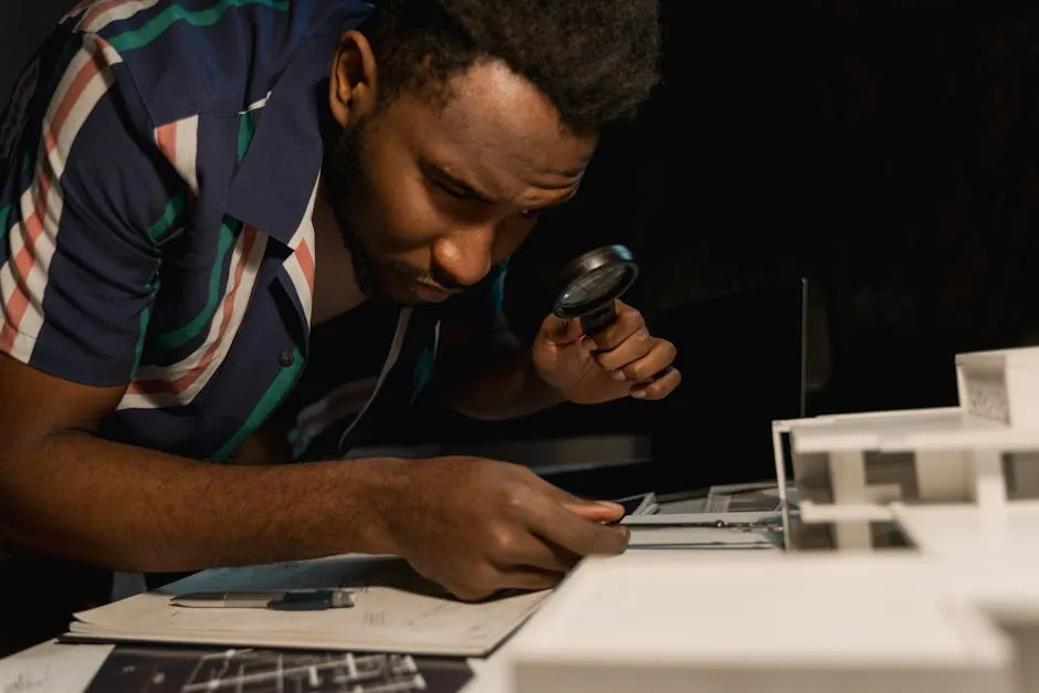 Man Working on a Miniature Model Building