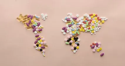 Horizontal video: World map made with medicine tablets 7431517. Duration: 30 seconds. Resolution: 4096x2160