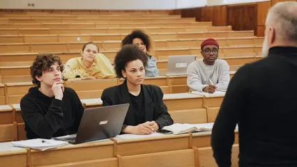 Horizontal video: Students listening to the lecture of their teacher 8196808. Duration: 18 seconds. Resolution: 1920x1080