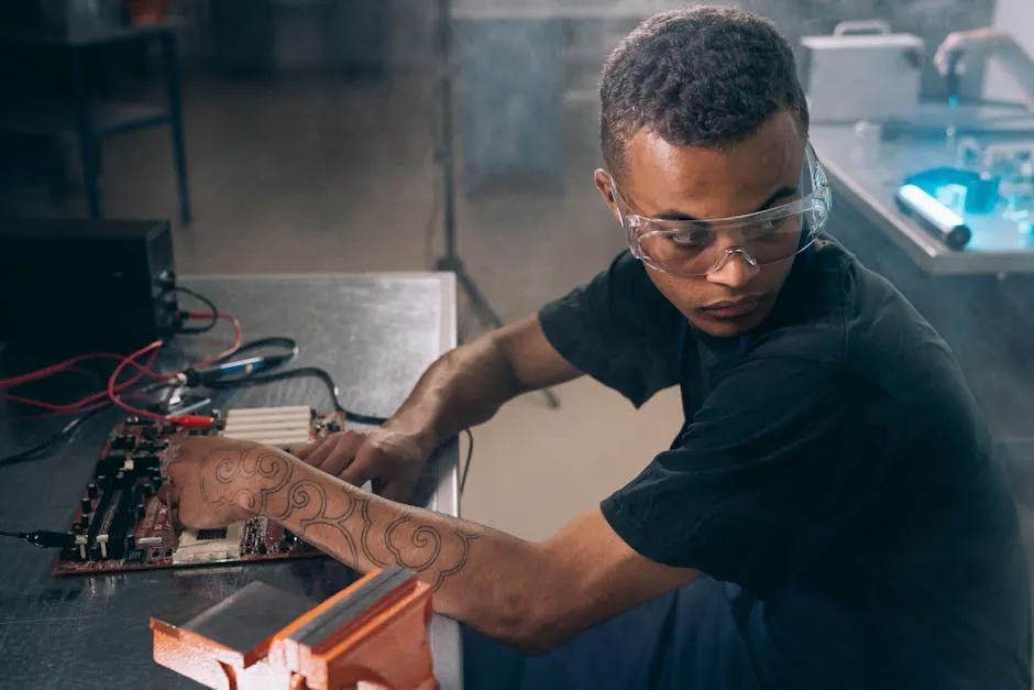 Man Working at Electronics Workshop