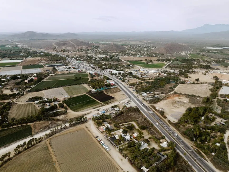 Aerial View of Houses and Croplands 