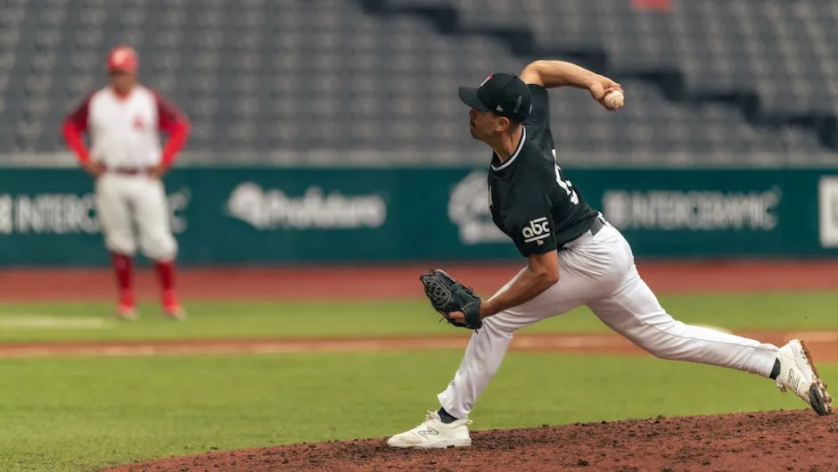 A baseball player pitching a ball on a field