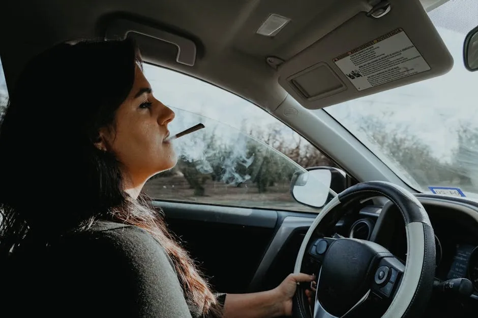 A Woman Smoking a Joint by the Wheel