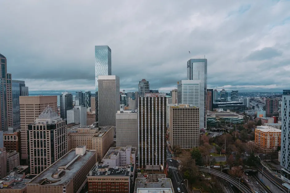 Panoramic View of Skyscrapers in a Modern City 