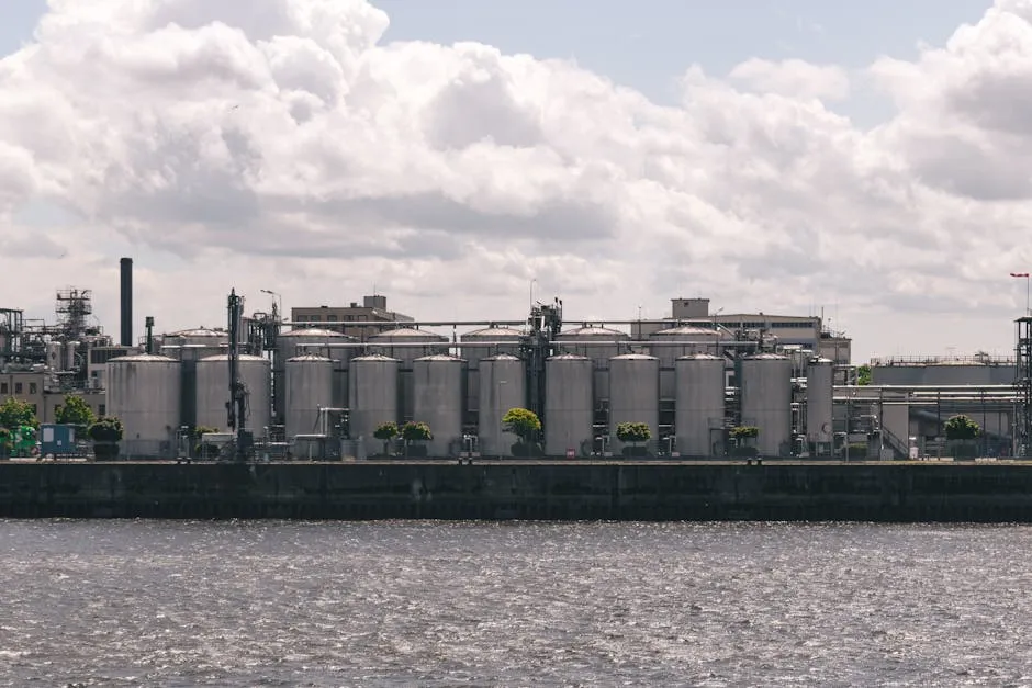 Silos in Factory near River