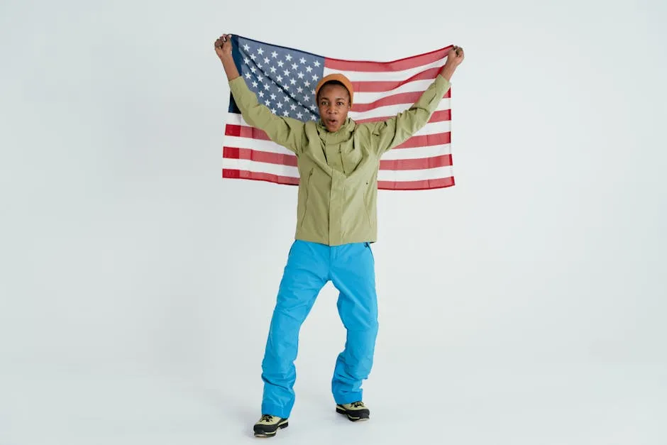 Man in Trekking Outfit holding an American Flag