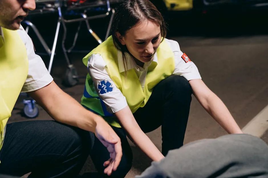 Paramedics Helping the Casualty Lying on the Ground 