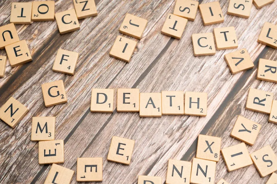 Death scrabble letters on a wooden table