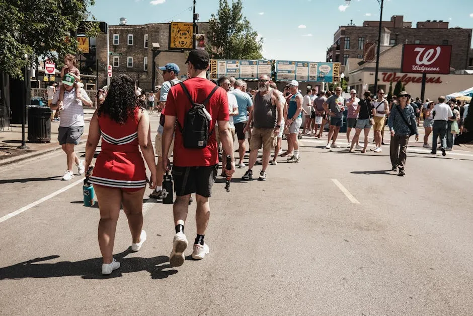 People Walking on Sunlit Street