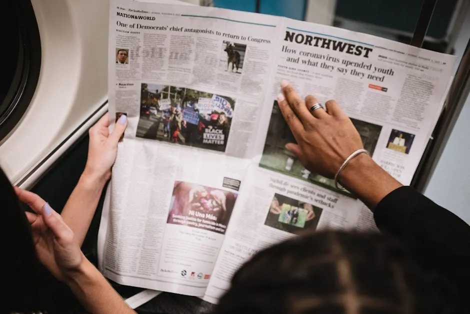 Close-up of People Reading Newspaper