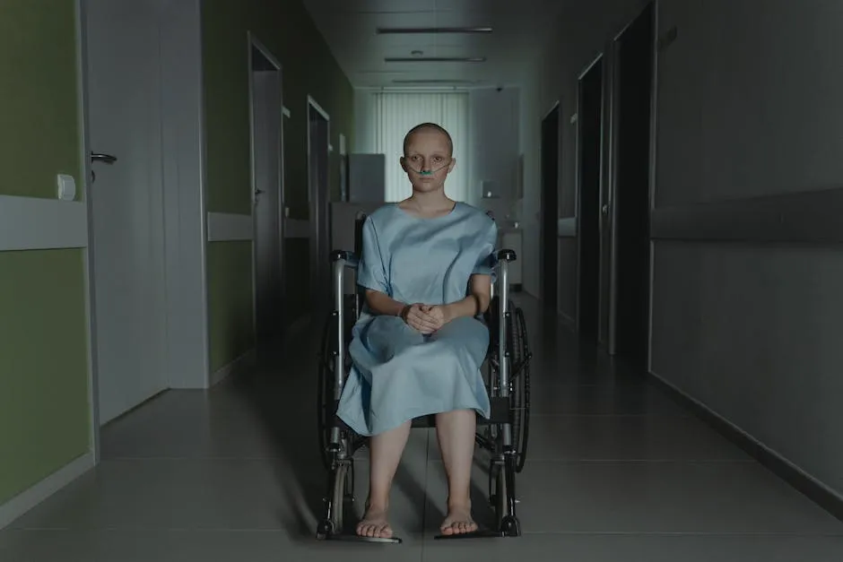 A Hairless Girl Sitting on the Wheelchair