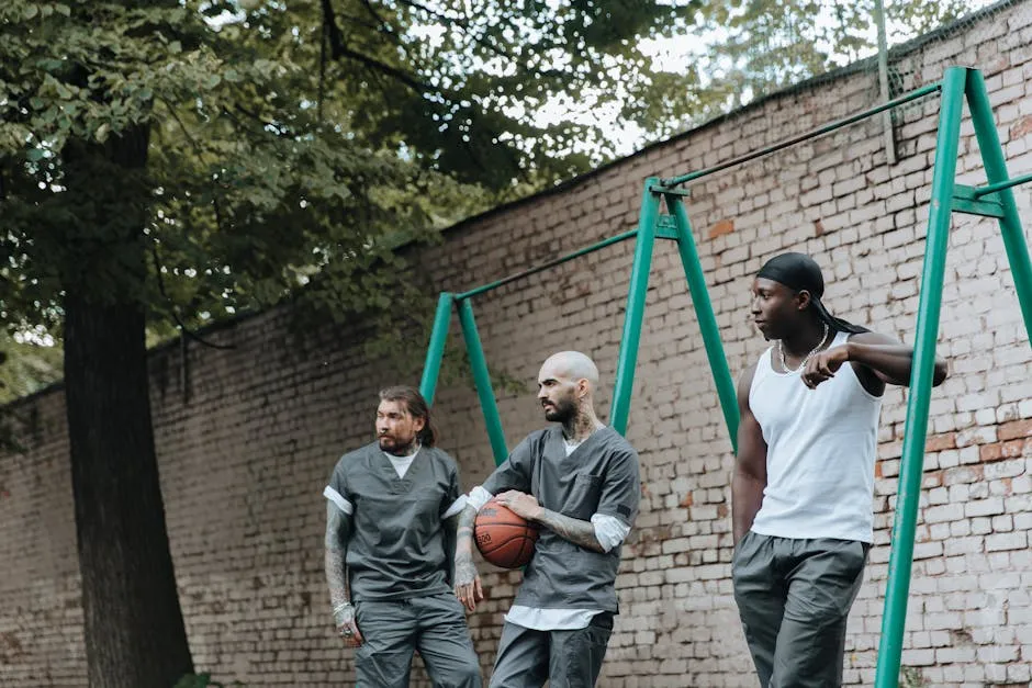 Prisoners with Basketball in Jail Yard