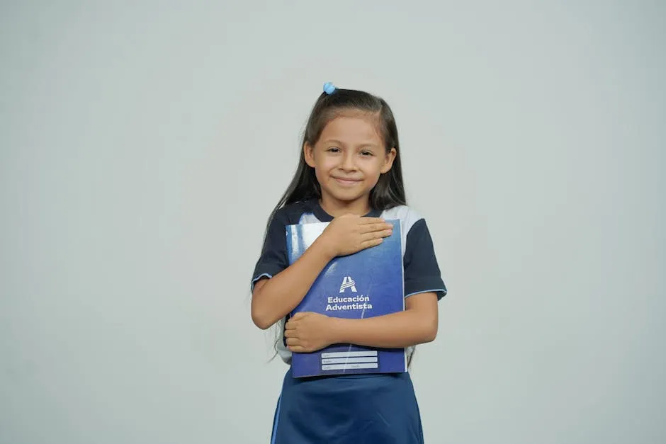 Smiling Girl with School Textbook in Hands