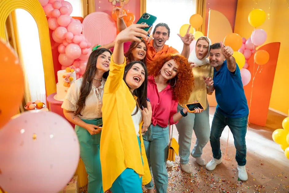 Joyful Group Taking Selfie during a Party