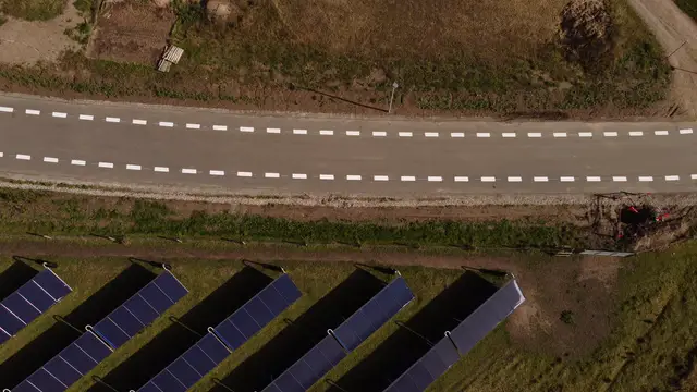 Horizontal video: Aerial view of solar panels and tower in halifax 28887476. Duration: 33 seconds. Resolution: 3840x2160