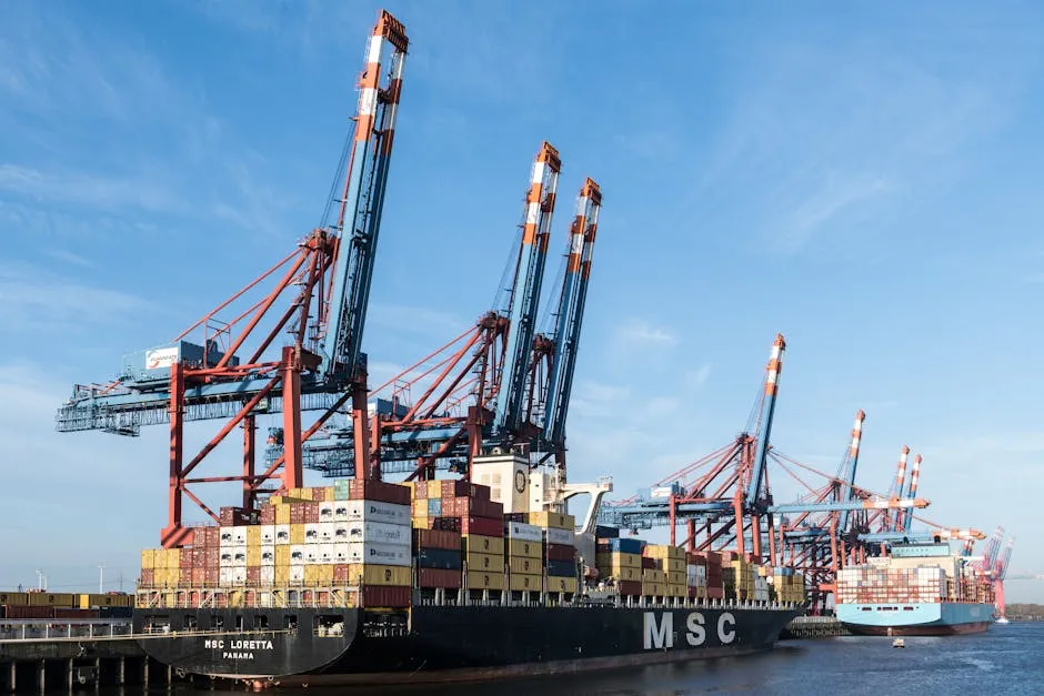 Container Ships Docked at Busy Hamburg Port