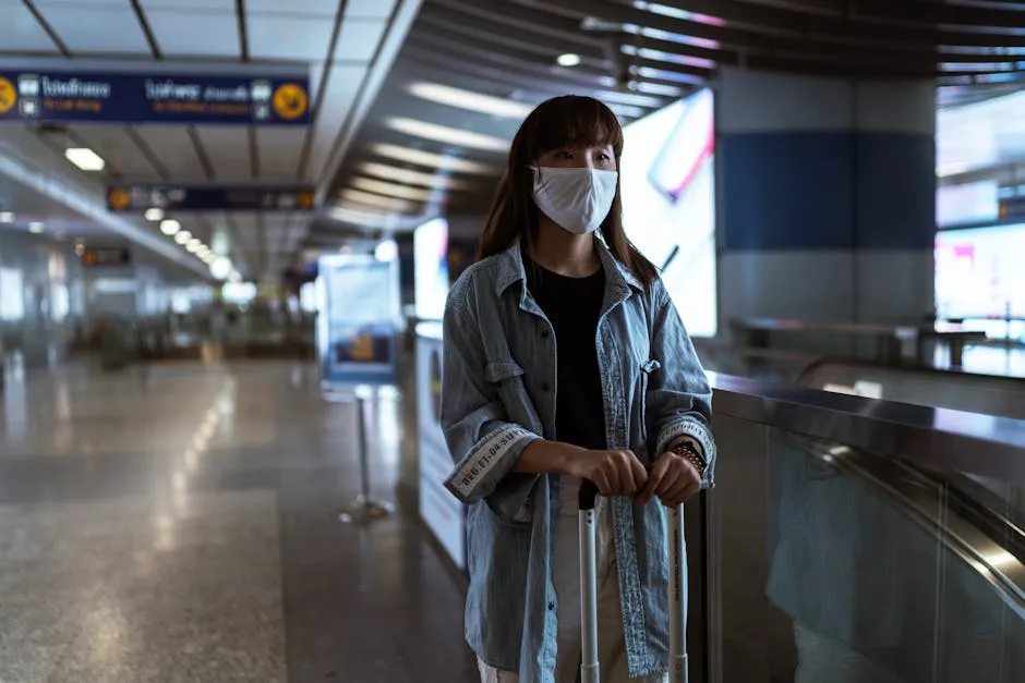 Woman Wearing a Face Mask and Waiting at a Station