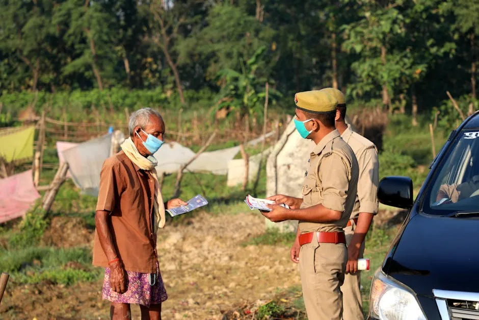 Police Officers Giving Flyers to Individuals