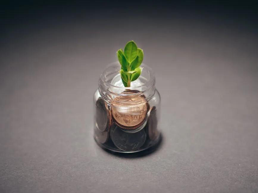 Plant on a Glass Bottle with Coins