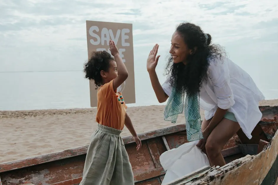 A Mother and Her Child Giving Each Other a High Five