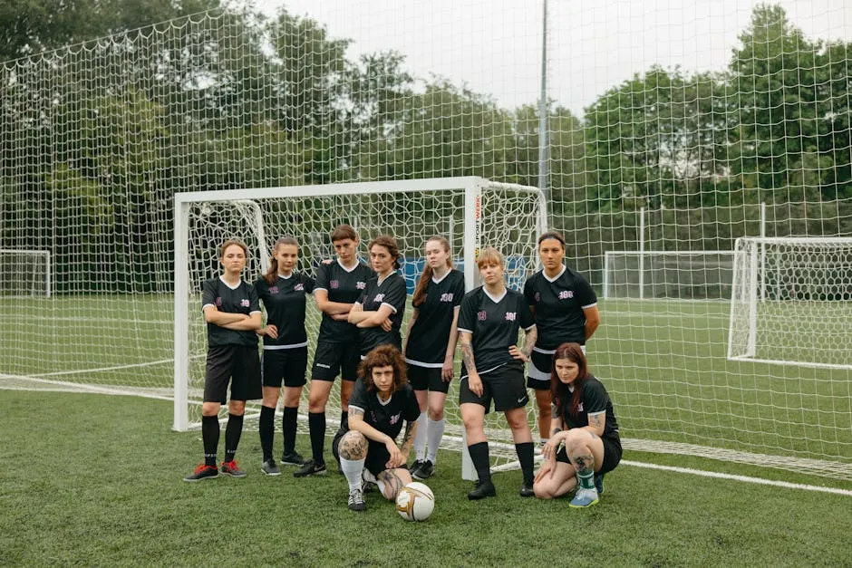 Women Soccer Players near the Goal Post