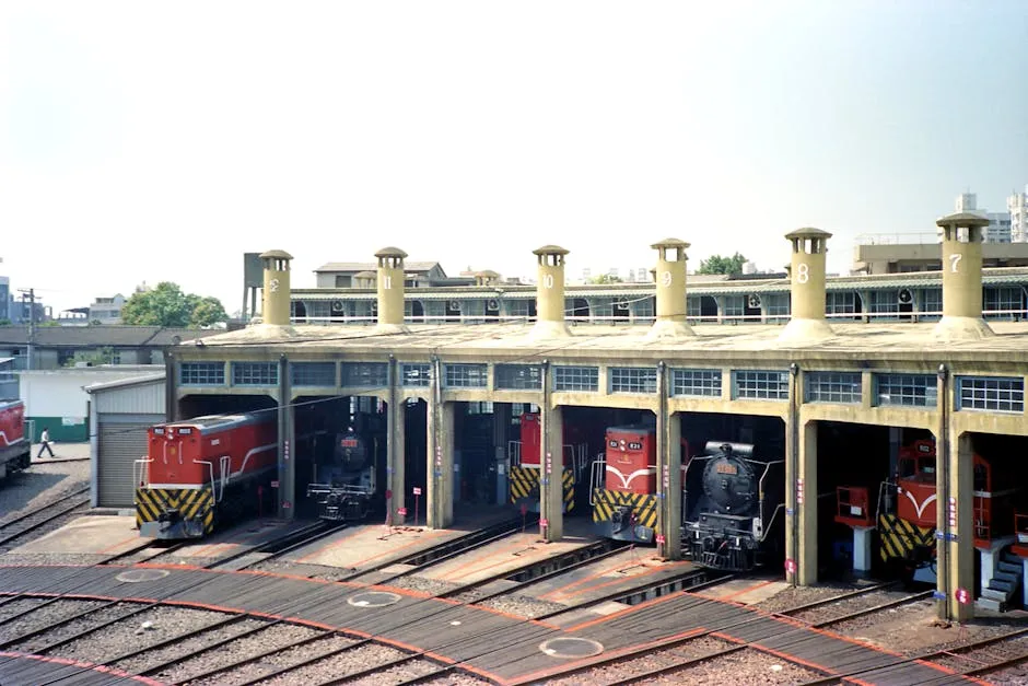 Vintage Locomotives and Train Carriages in Changhua Roundhouse 