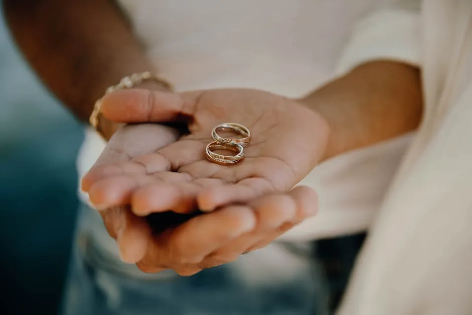 Close-up of Hands Holding Wedding Rings