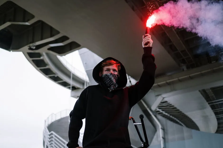 Man in Black Hoodie Holding a Flare Firework 