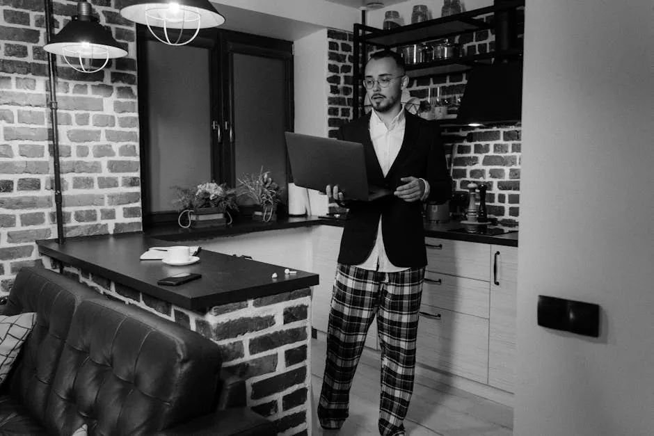 A Man Carrying a Laptop while Working from Home