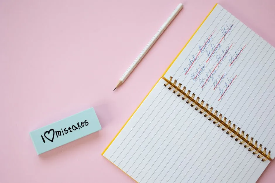 Crossed Out Words in Notebook Lying on Pink Surface