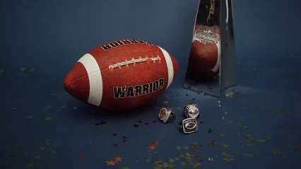 Horizontal video: American football trophy and rings 7005865. Duration: 7 seconds. Resolution: 3840x2160