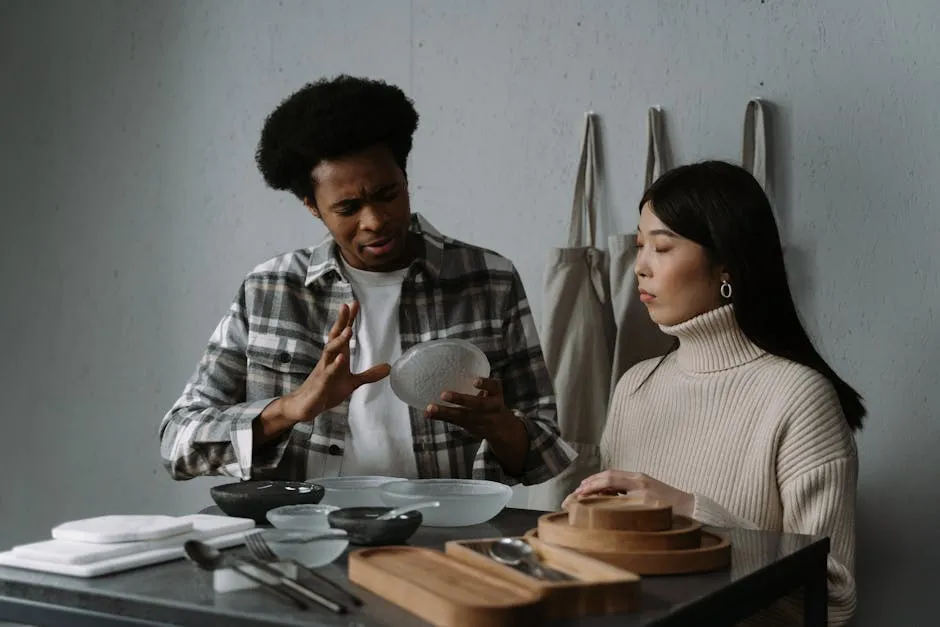 Photo of a Man Selling Crockery to a Woman