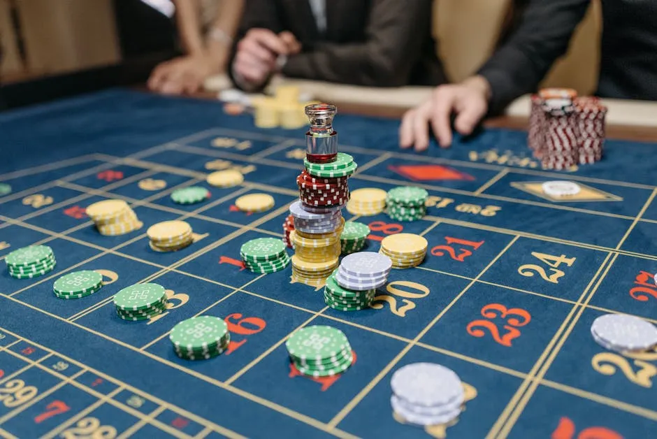 Stacks of Casino Chips on Gaming Table