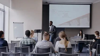 Horizontal video: Man talking at a conference 8716579. Duration: 9 seconds. Resolution: 3840x2160