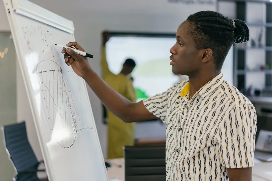 A Man Writing a Chart on the Board