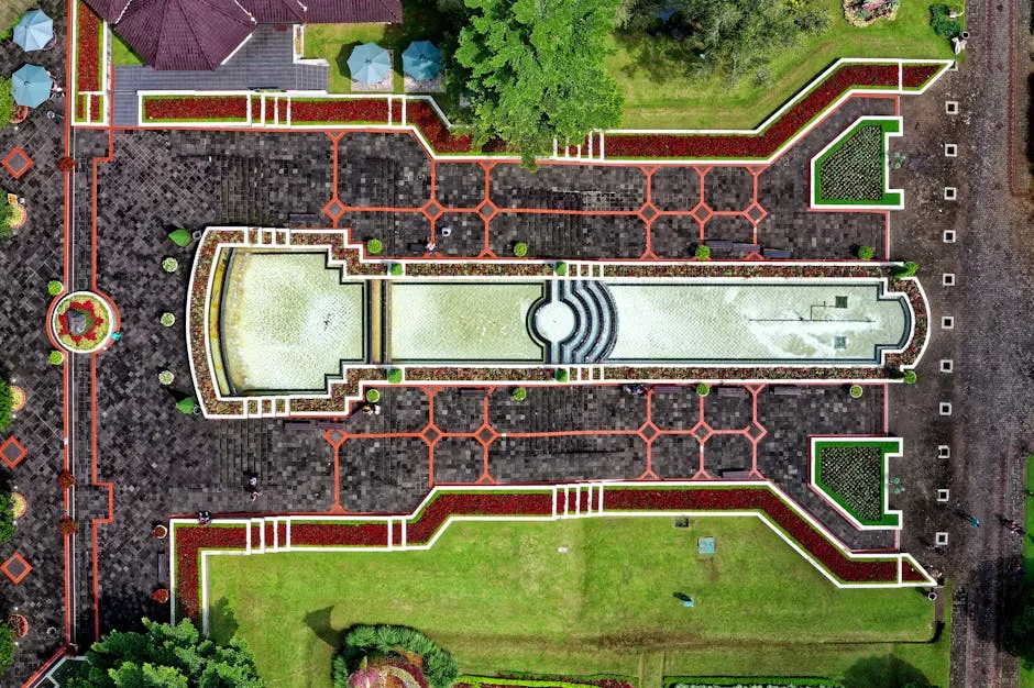 Stunning aerial photograph of Sukaresmi garden showcasing modern landscape design.