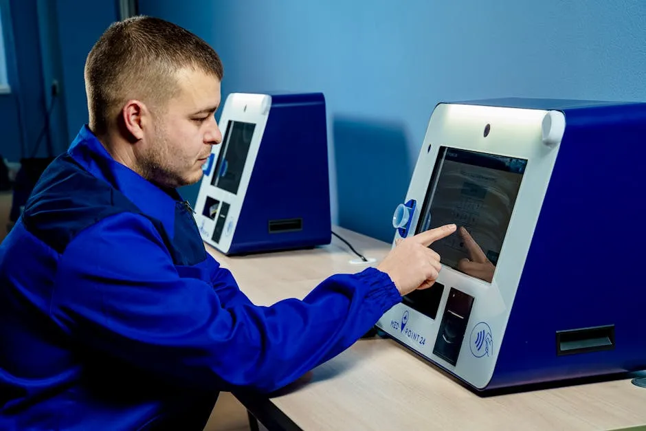 Man using a Touchscreen Machine 