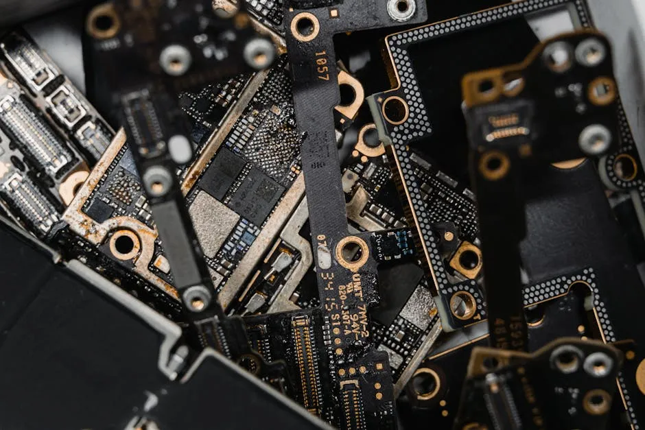 A detailed close-up of assorted electronic circuit board components.