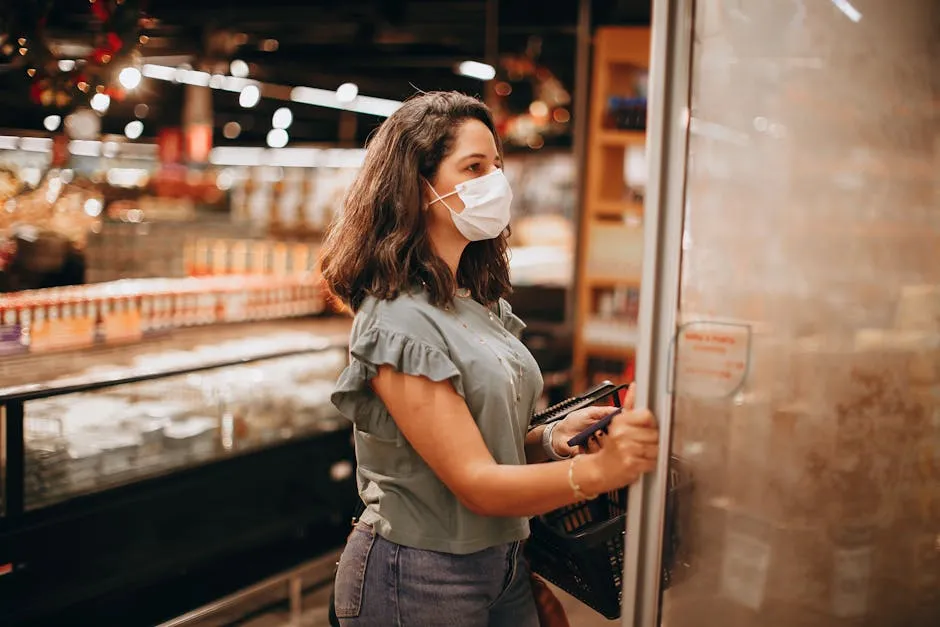 Woman Opening a Refrigerator in a Supermarket 