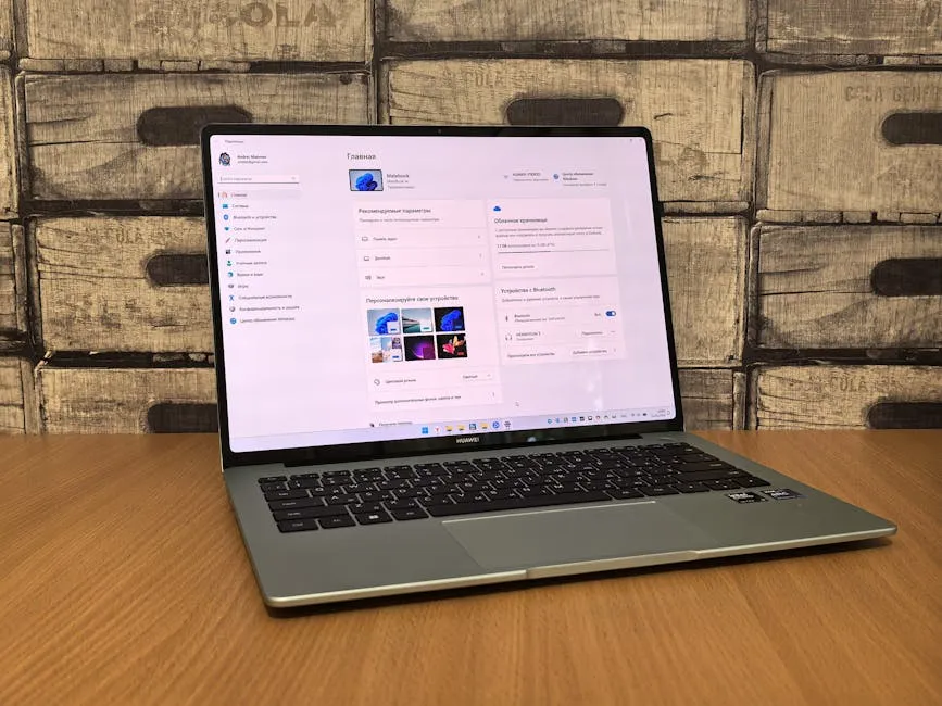 Sleek laptop displaying an application, set against a decorative wooden backdrop.