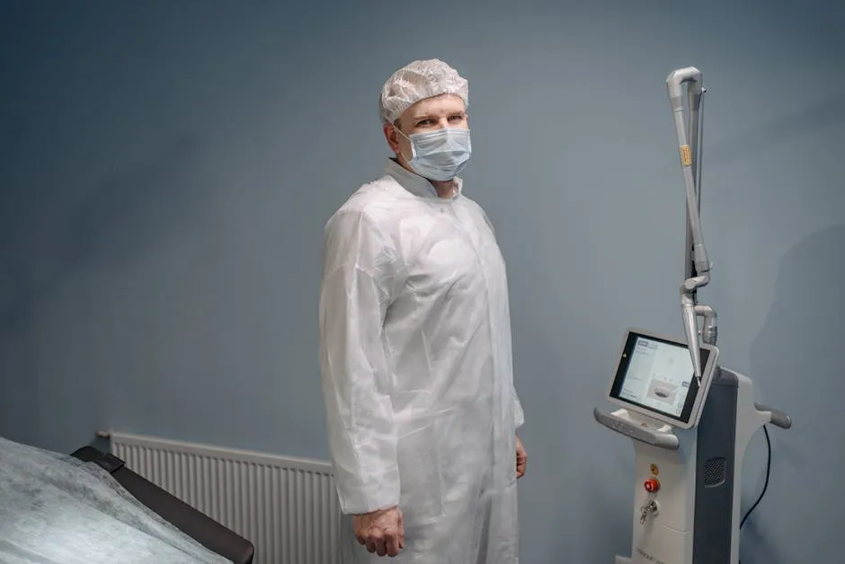 Surgeon with Face Mask Standing in Operation Room